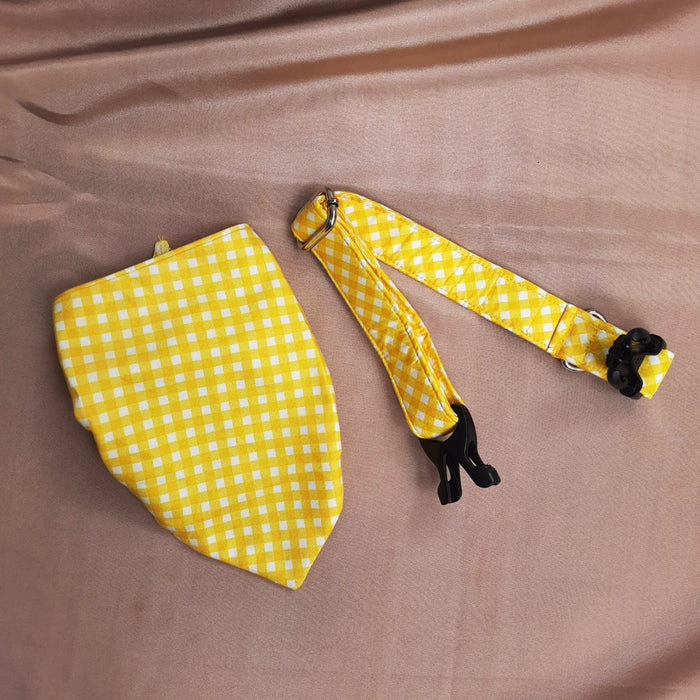 Yellow Checkered Collar & Bandana Set