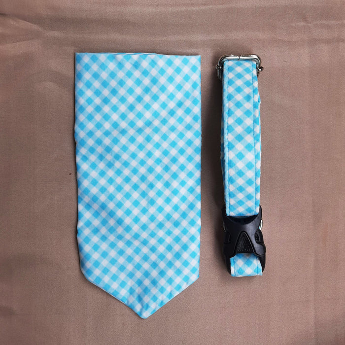 Blue Checkered Collar & Bandana Set