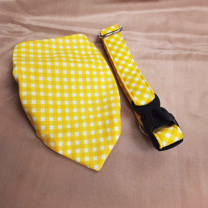 Yellow Checkered Collar & Bandana Set