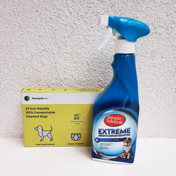 Disposable Poop Bags & Stain/Odor Remover Spray Combo