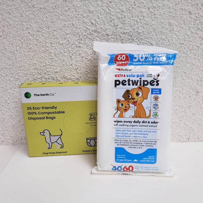 Pet wipes & Eco Friendly Poop Bags Combo