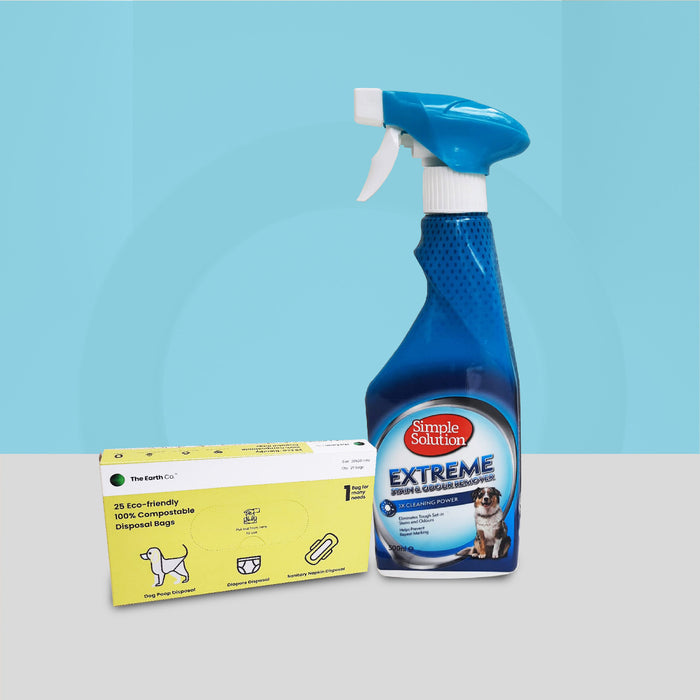 Disposable Poop Bags & Stain/Odor Remover Spray Combo