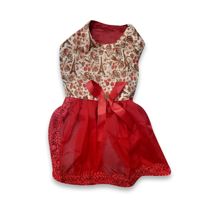 Red and Beige Silk Dress for Dogs